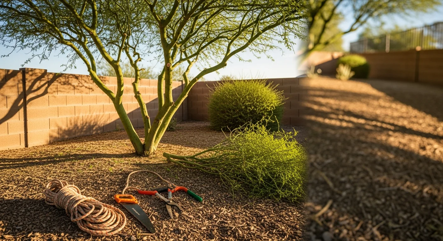 Professionally trimmed trees and newly planted trees in Las Vegas landscape
