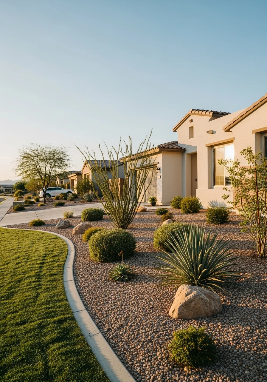 Summerlin home exterior showing HOA-compliant property maintenance and desert design.